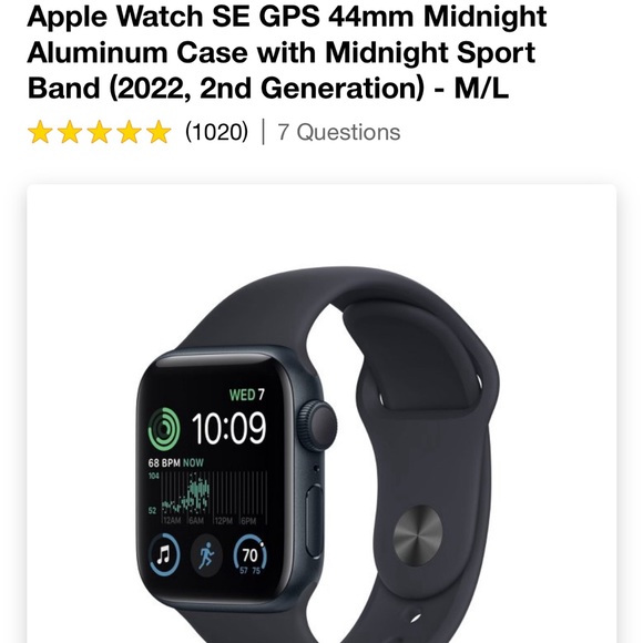 Apple Watch SE GPS 44mm Midnight Aluminum with Midnight Sport Band